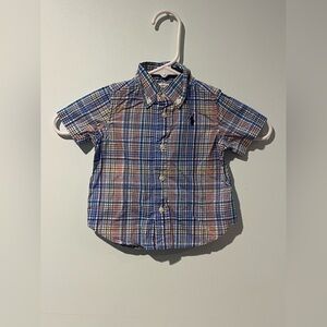 Ralph Lauren Multicolor Plaid Kids Button-Down Natural Stretch Shirt, Size 9M